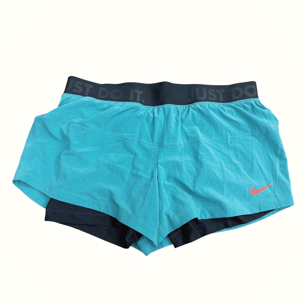 Nike Dri-FIT 2-in-1 Running Shorts Women Medium Teal Active Gym